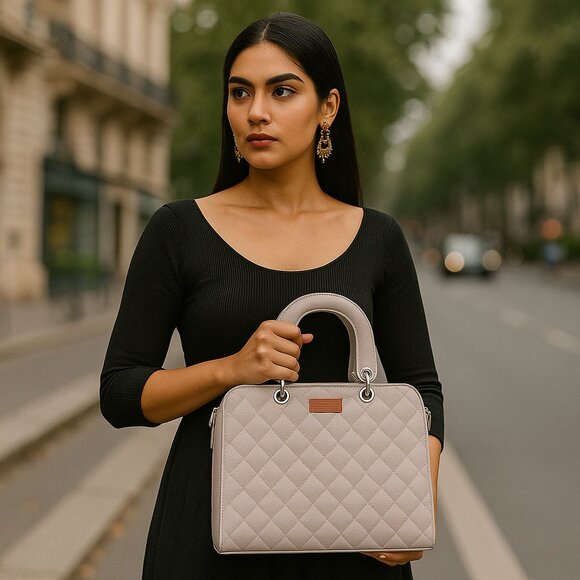 Vegan Leather Mauve Colour Handbag for Women– Top-Handle Tote Bag, Satchel Purse - Picture 2 of 11